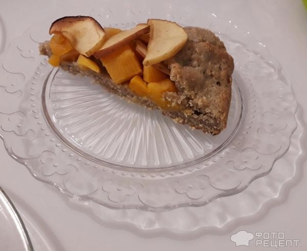 Рецепт: Галета на кипятке с яблоками и тыквой - Постный рецепт домашнего пирога. Галета на овсяном тесте.