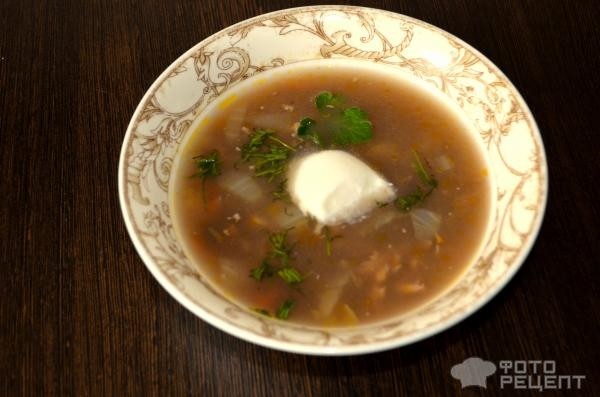 Рецепт: Суп с фасолью - и капустой на курином бульоне