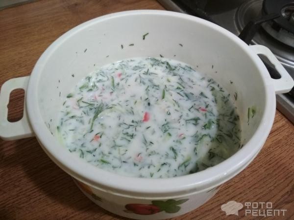 Рецепт: Суп с крабовыми палочками - холодный, лёгкий, с кефиром