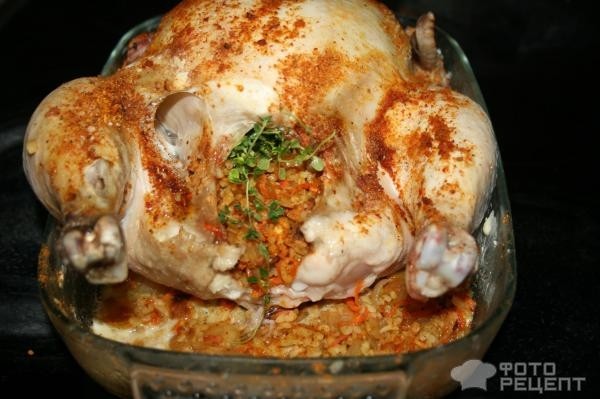 Рецепт: Курица фаршированная - с булгуром и овощами